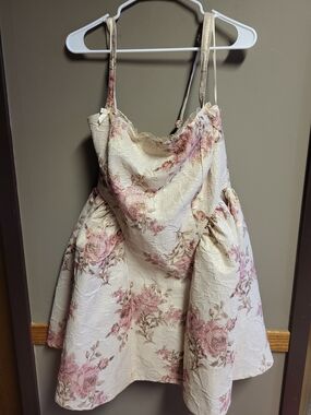 Francesca's Collections Cream Floral Prom Dress with Pink Roses